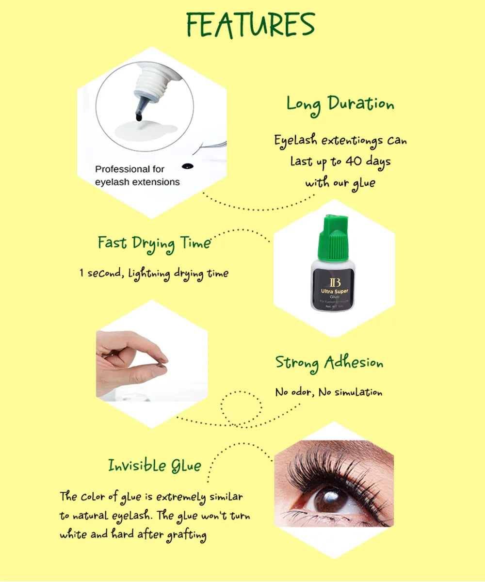 IB Ultra Super Glue for Eyelash Extensions — 5ml Korean Fast-Drying Strong Lash Adhesive, Long-Lasting