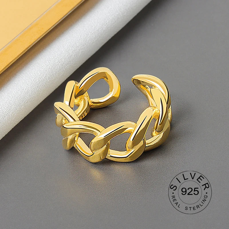 925 Sterling Silver Women’s Open Wave Ring – Irregular Wide Noodle Design Gift