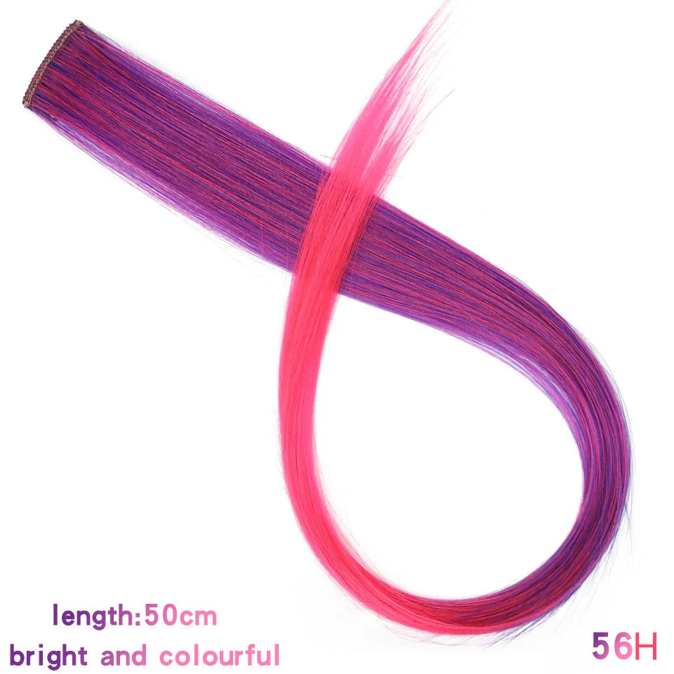 BUQI Straight Clip-In Colored Hair Extensions – Rainbow Synthetic Hair Streaks in Pink, Orange, White & Purple