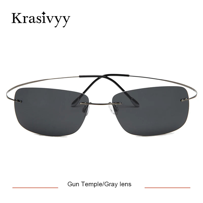 Krasivyy Rimless Square Polarized Sunglasses – Ultralight Pure Titanium, Brand Design for Men, Driving Sun Glasses, Oculos De Sol