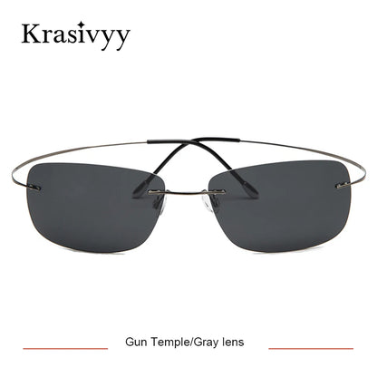Krasivyy Rimless Square Polarized Sunglasses – Ultralight Pure Titanium, Brand Design for Men, Driving Sun Glasses, Oculos De Sol