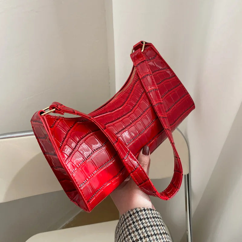 Fashion PU Leather Alligator Pattern Bag for Women – Small Armpit Handbag, Underarm Messenger Purse