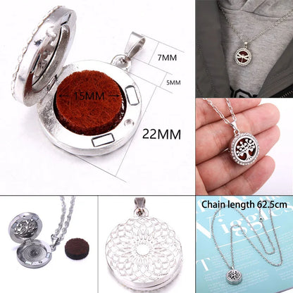 Tree of Life Aromatherapy Necklace - Stainless Steel Essential Oil Diffuser Amulet Perfume Locket Pendant, Women's Jewelry Gift