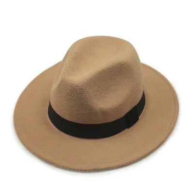 Unisex Black Fedora Hat – Wide Brim Jazz Panama Top Hat for Autumn and Winter – Classic Gentleman Style