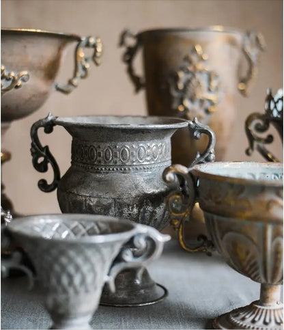 European Retro Iron Goblet Vase — Metal Flowerpot for Home, Living Room, Hotel & Flower Arrangement Decor