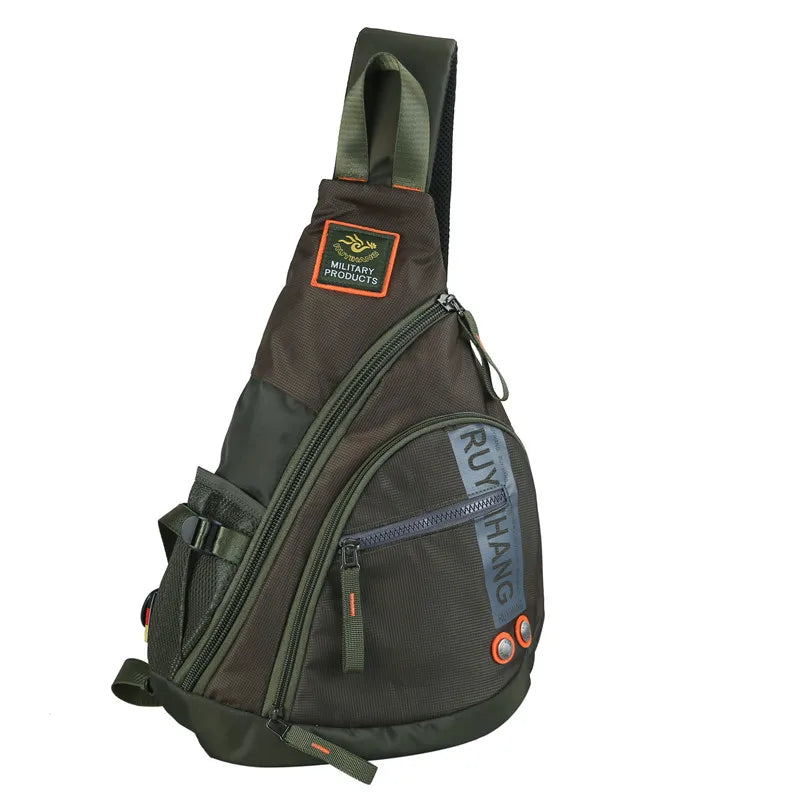 Men's Military Crossbody Shoulder Bag - Waterproof Nylon Messenger Bag for Travel, School Trips in Black/Green