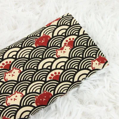 Half Yard Thick Cotton Fabric — Soft Breeze Cat Curve Print, 100% Cotton DIY Bag & Craft Material CR-389