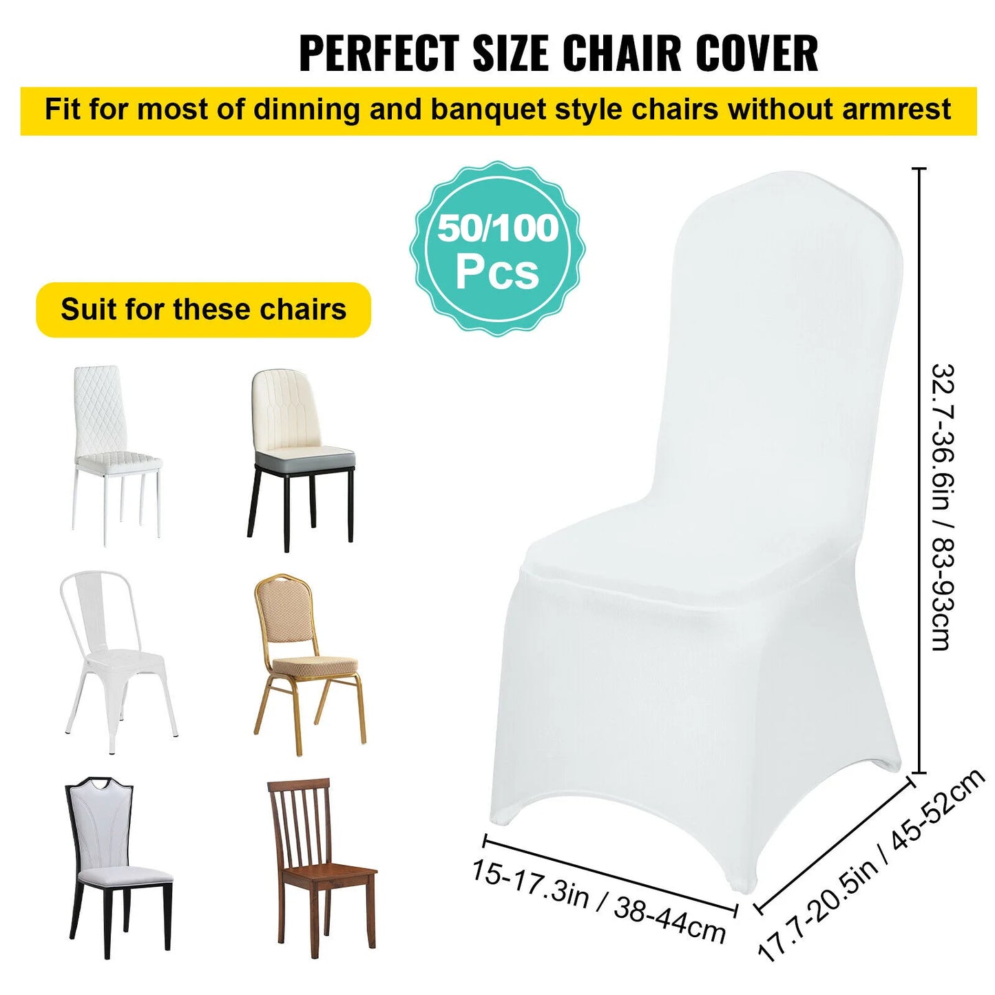 SucceBuy Wedding Chair Covers – 12/30/50/100Pcs White Spandex Stretch Slipcovers for Banquet, Party & Dining