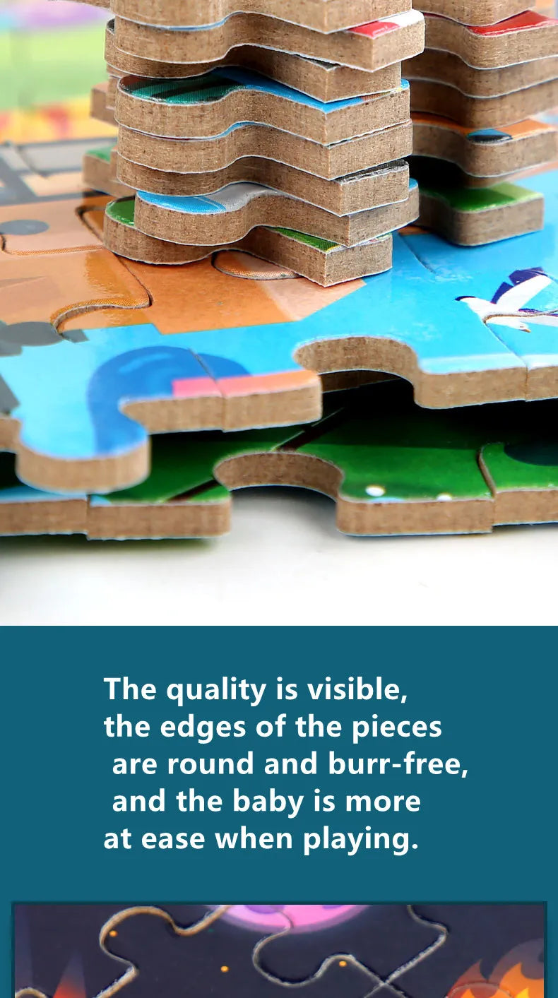 100PCS Kids Wooden Puzzle Set – Cartoon Animal & Vehicle Jigsaw Toys for Early Learning & Parent-Child Play