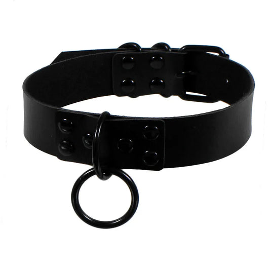 Black Round Punk Gothic Choker Necklace – Handmade Leather Collar for Party & Fashion
