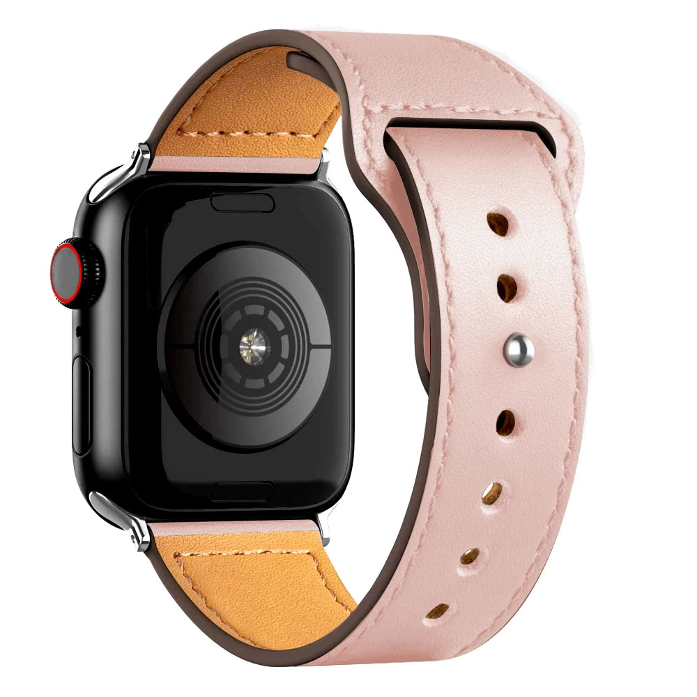 Leather Band for Apple Watch Ultra 2 – Compatible 49mm/45mm/44mm/41mm/40mm/38mm, Wrist Bracelet Strap for iWatch Series 3–9, SE, 4, 5, 6, 7, 8 & 9