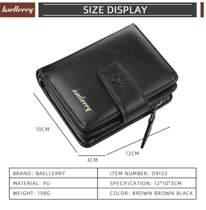 New Business Men’s Wallet — High-Quality PU Leather Zipper Card & Coin Holder, Vintage Male Purse