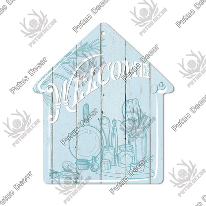 Putuo Decor Welcome House Shaped Wooden Sign – Rustic Hanging Plate for Home, Living Room Wall Decor