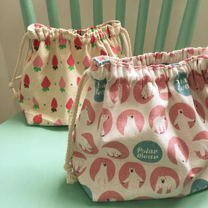Lucky Cat Drawstring Lunch Bag — Portable Bento Box Pouch for Kids, Cooler & Picnic Food Storage