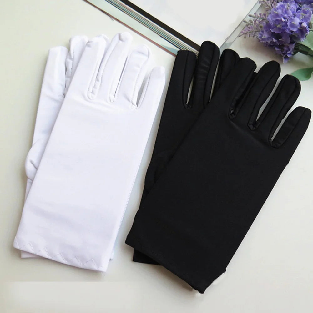 Spring Summer Spandex Stretch Gloves – Thin Elegant Etiquette Dance Gloves for Men & Women, Black & White Formal Jewelry Gloves