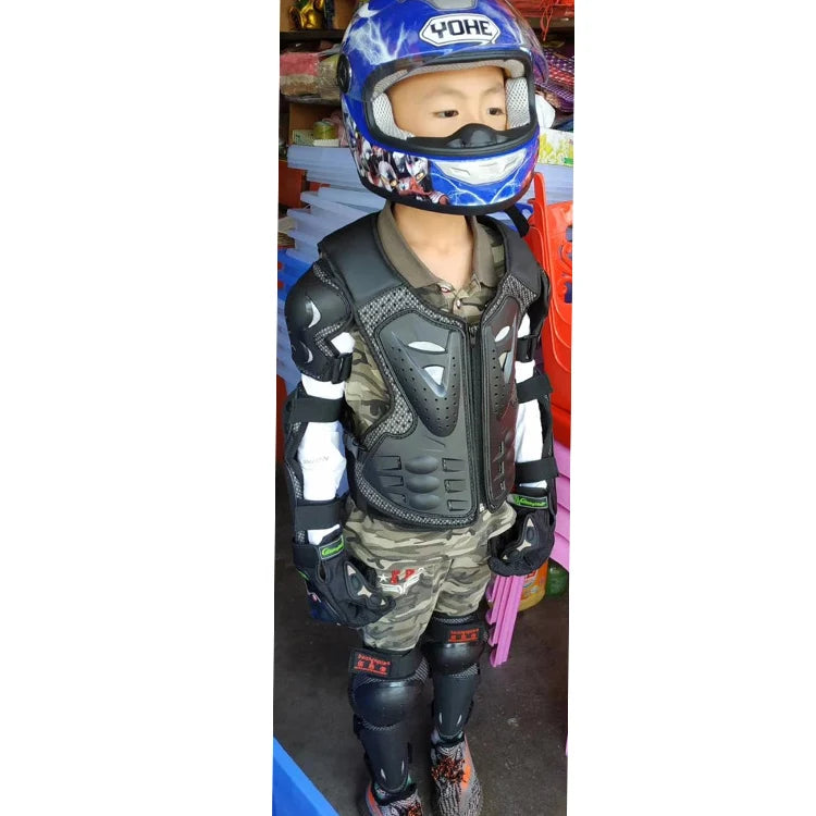 Kids Motocross Body Armor Vest – Chest, Spine & Knee Protection Gear for Boys & Girls (Height 0.85–1.7m)