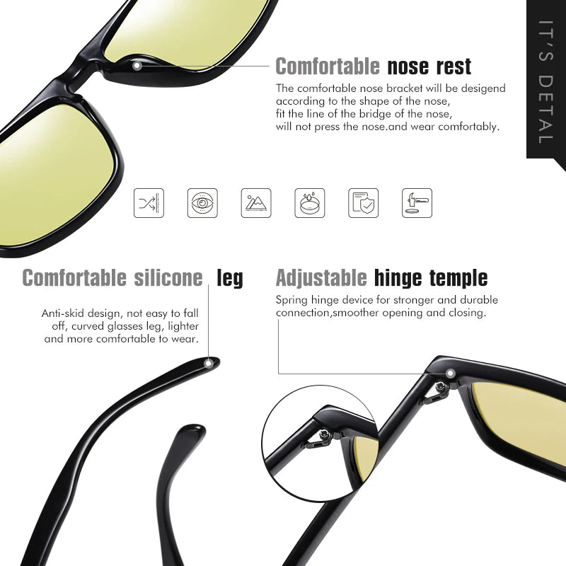 Brand Rivet Square Photochromic Sunglasses: Polarized Sun Glasses for Men & Women | Day Night Vision Anti-Glare | Zonnebril Heren