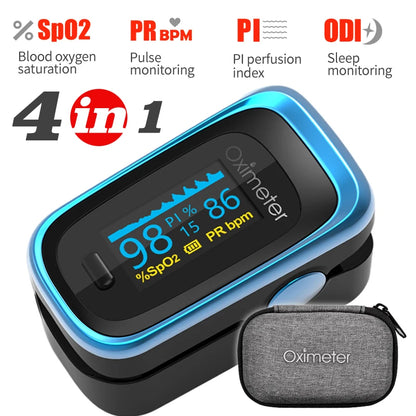 KIUZOU Finger Pulse Oximeter – SPO2, PR, PI, RR Blood Oxygen Saturation and Heart Rate Monitor with OLED Display
