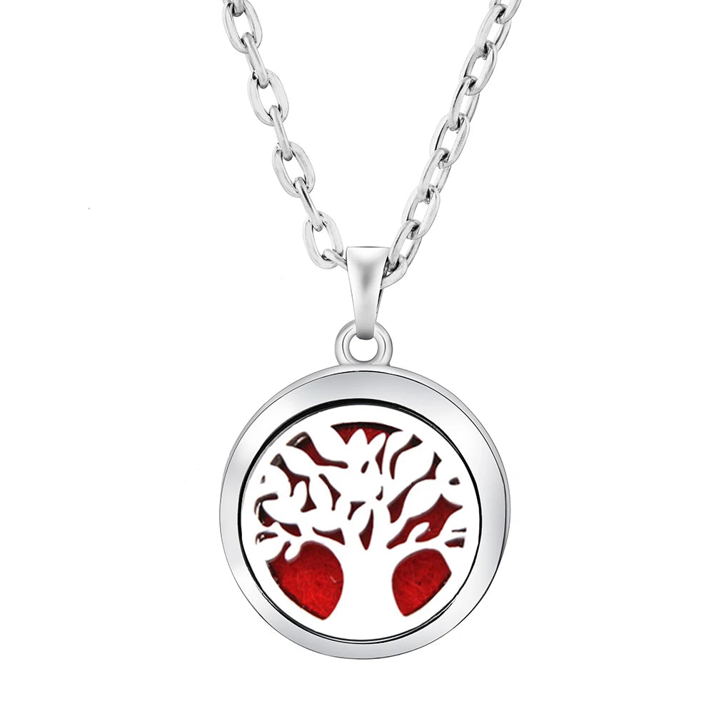 Stainless Steel Tree of Life Aromatherapy Necklace – Essential Oil Diffuser Pendant for Women