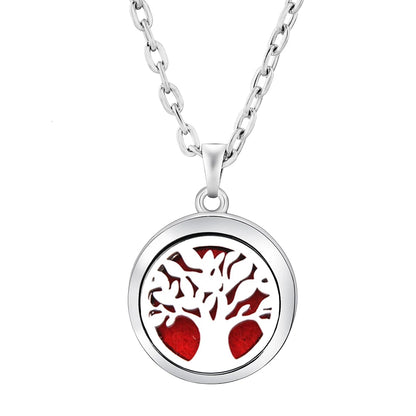 Stainless Steel Tree of Life Aromatherapy Necklace – Essential Oil Diffuser Pendant for Women