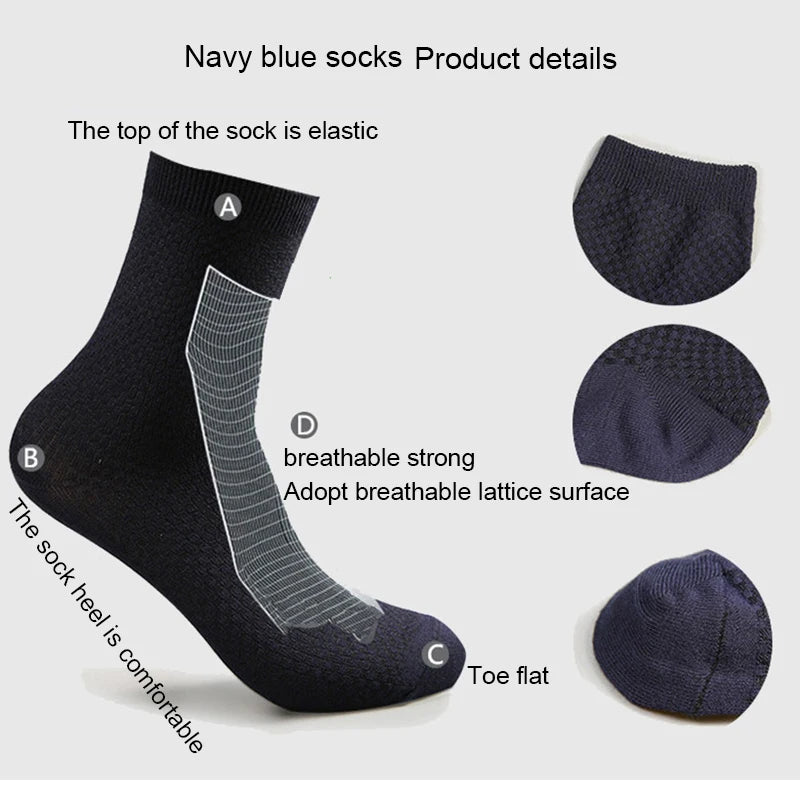 10 Pairs Men’s Bamboo Fiber Compression Socks – Long Black Business Casual Dress Socks, Breathable Autumn Wear, Plus Size 42–45 Gift Pack