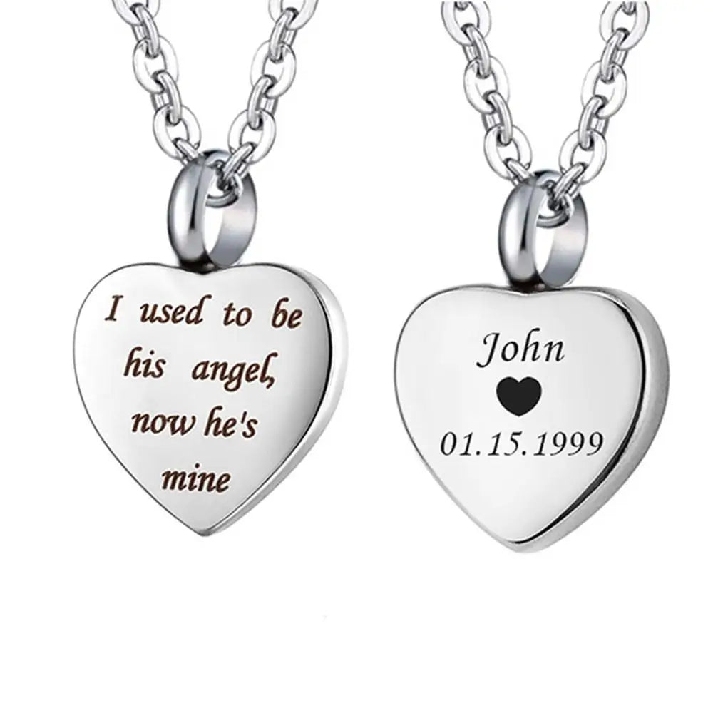 Custom Stainless Steel Heart Cremation Urn Necklace – Memorial Ash Keepsake Pendant with Funnel Fill Kit