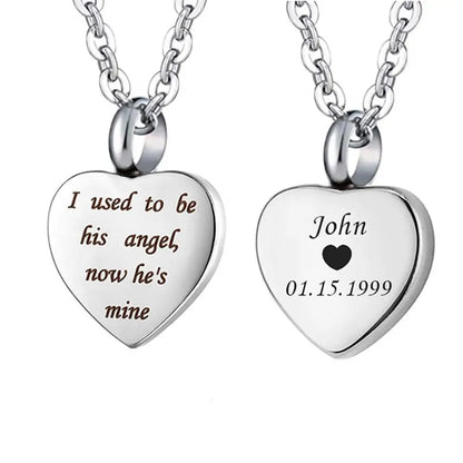 Custom Stainless Steel Heart Cremation Urn Necklace – Memorial Ash Keepsake Pendant with Funnel Fill Kit