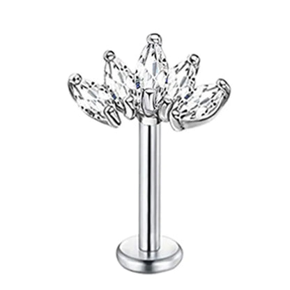 Crystal Flower Tragus Piercing Earring – 16G Cross Cartilage, Helix, Conch, Rook, Lobe & Labret Stud Jewelry