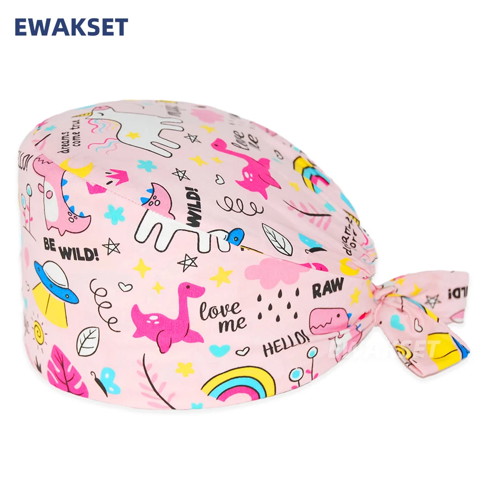 Unisex Soft Scrub Cap – Cartoon Print Surgical Hat for Men and Women, Operating Room Nursing Accessories