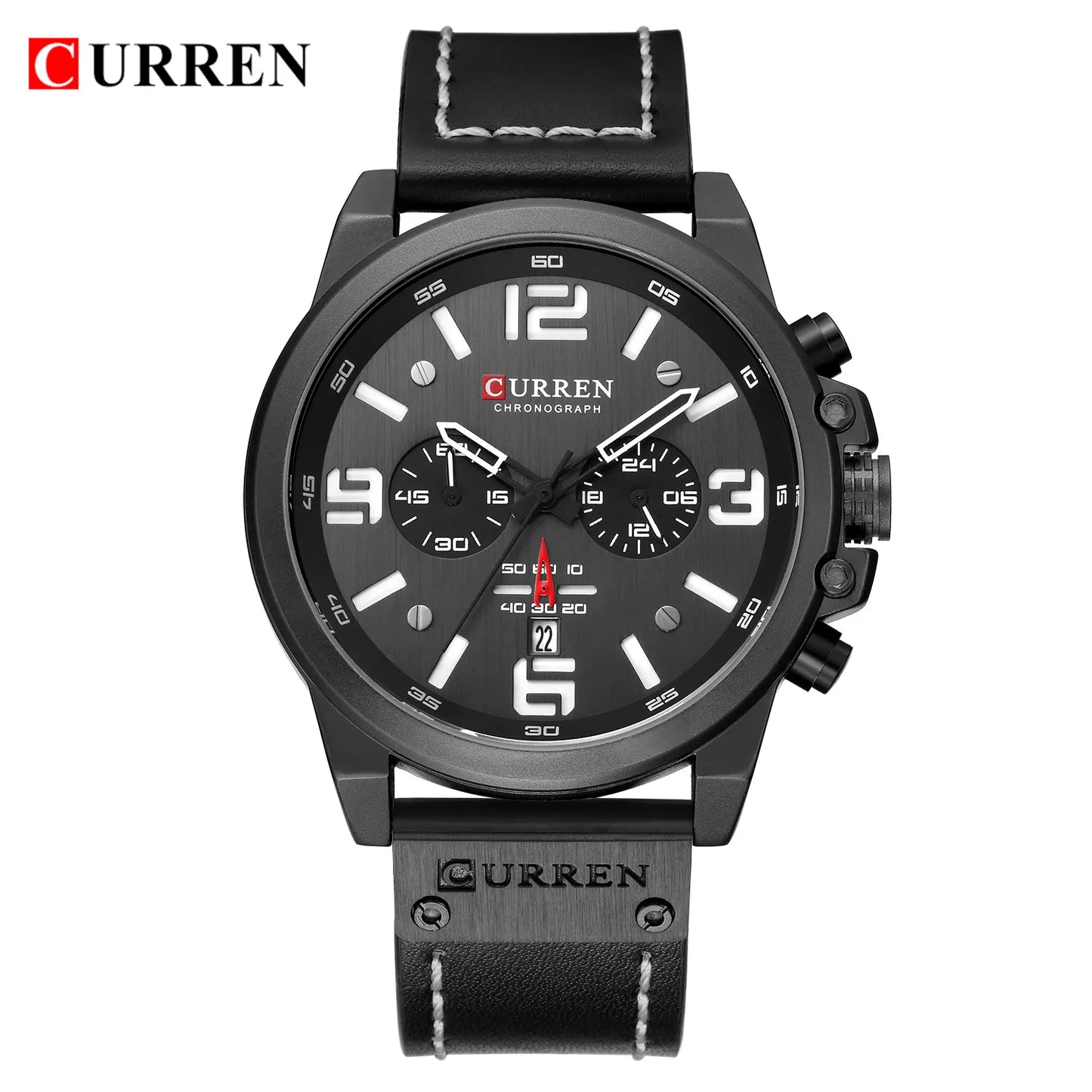 CURREN Men's Luxury Waterproof Sport Watch – Chronograph Quartz Military Wristwatch with Genuine Leather Strap