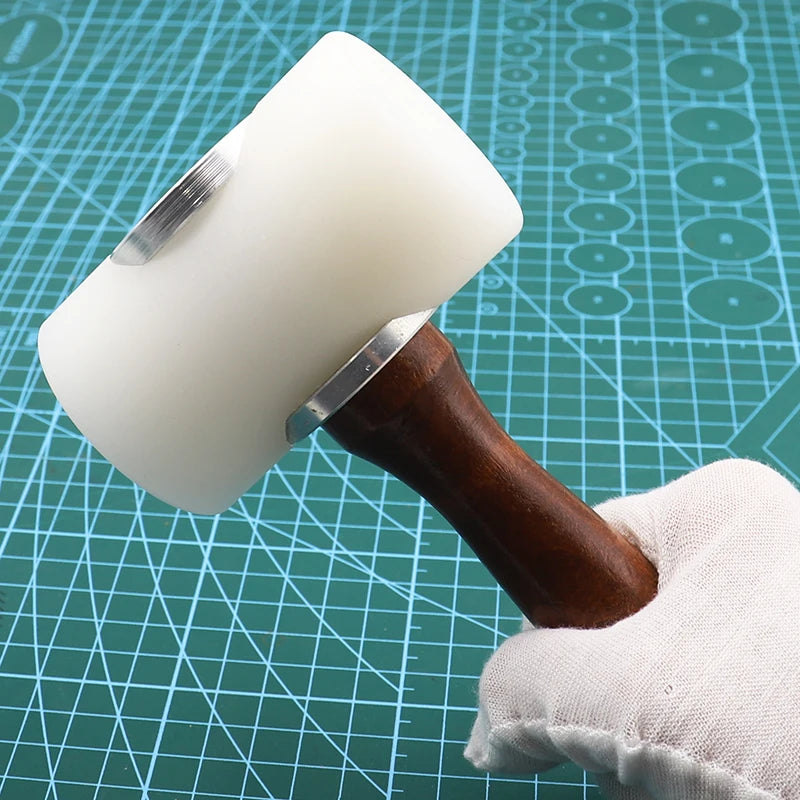 QJH Professional Leather Carve Hammer: Nylon Mallet with Wood Handle for Leathercraft Punching, Printing, and DIY Percussion