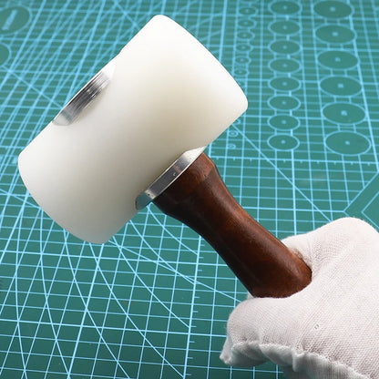QJH Professional Leather Carve Hammer: Nylon Mallet with Wood Handle for Leathercraft Punching, Printing, and DIY Percussion