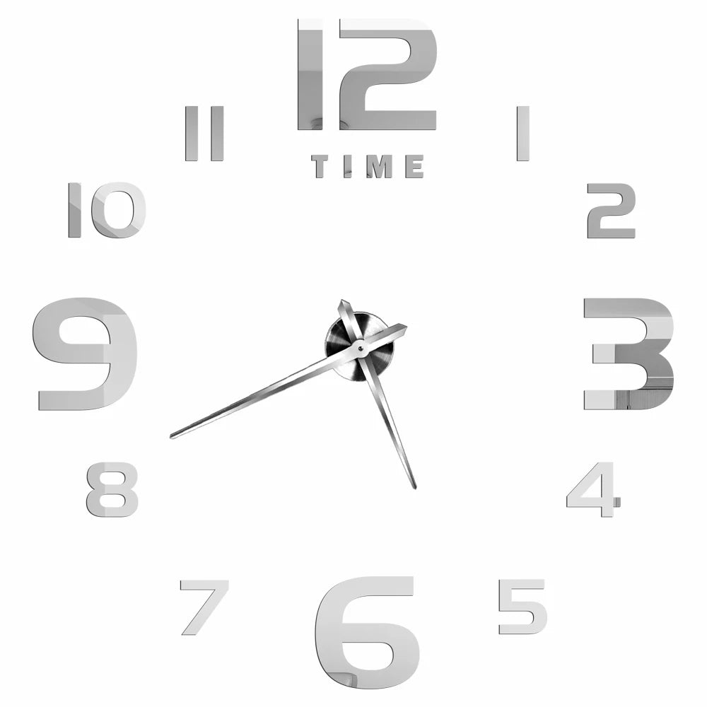 3D DIY Wall Clock - Modern Acrylic Mirror Sticker Quartz Clock For Living Room Decor With Silent Movement