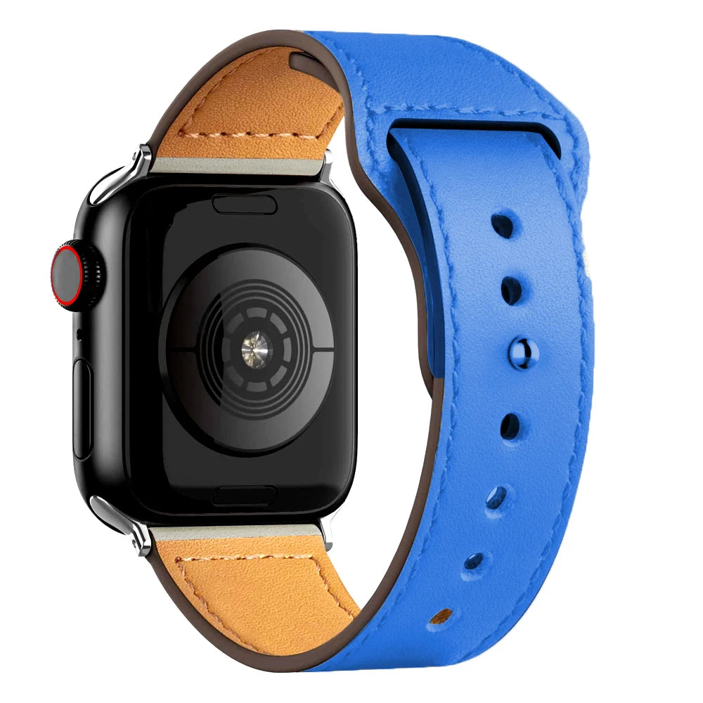 Leather Band for Apple Watch Ultra 2 – Compatible 49mm/45mm/44mm/41mm/40mm/38mm, Wrist Bracelet Strap for iWatch Series 3–9, SE, 4, 5, 6, 7, 8 & 9