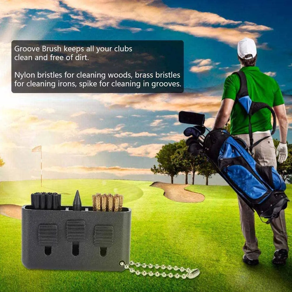 3 in 1 Golf Club Brush – Retractable Groove Cleaner, Pocket Tool for Clubs, Balls & Divots