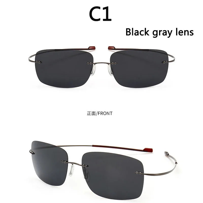 2025 New Cool 100% Pure Titanium Rimless Sunglasses – Polarized Grey Lenses, Super Thin, UV400 Protection, Oculos De Sol