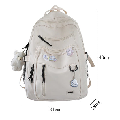 Fashion Big Student Backpack – High Capacity Rucksack for Girls, Women, and Leisure Travel – Cute Badge Design, Mochila