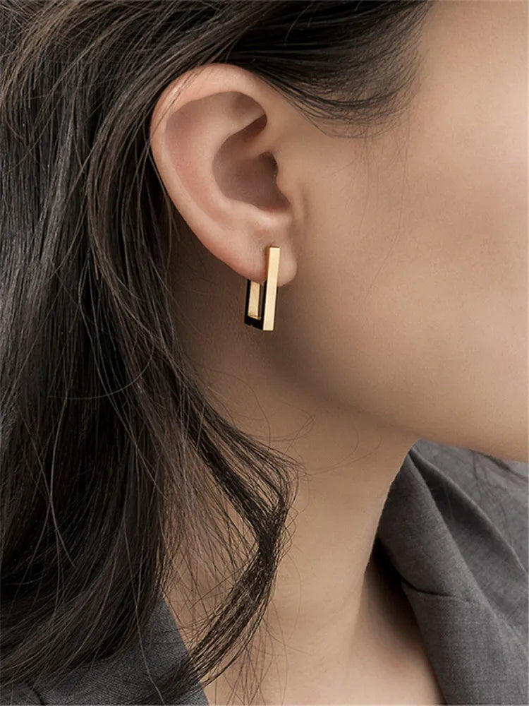 Kshmir Stainless Steel Rectangular Hoop Earrings – Geometric Trendy Jewelry for Women 2023