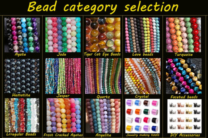 Natural Round Mixed Gemstone Beads — Tiger Eye, Amazonite, Lava, Turquoise, Agate, Jasper & Garnet Spacer Beads for DIY Bracelet
