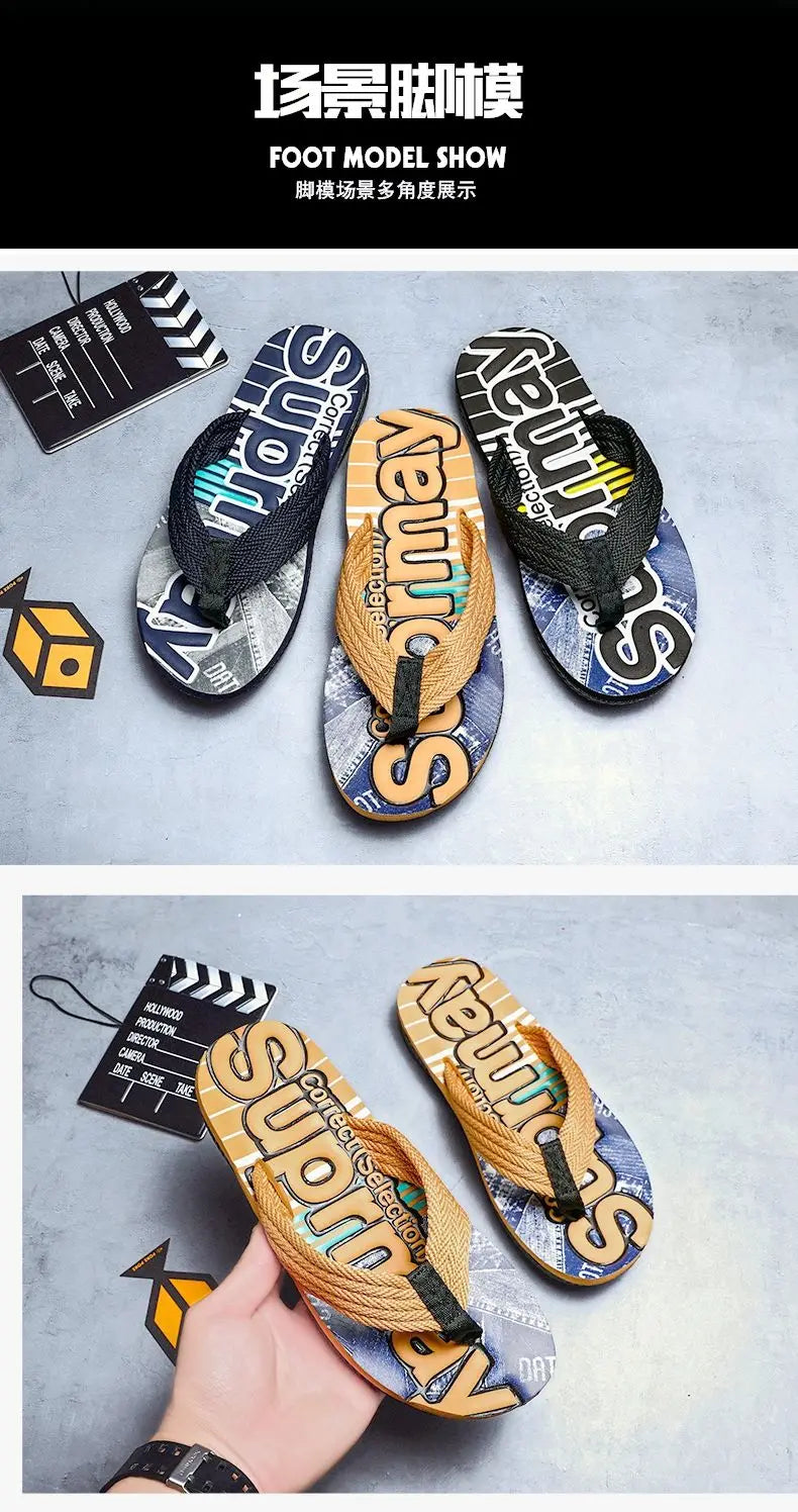 2023 Men’s Flip Flops – Trendy Anti-Skid Casual Beach Slides, Outdoor & Household Sandals