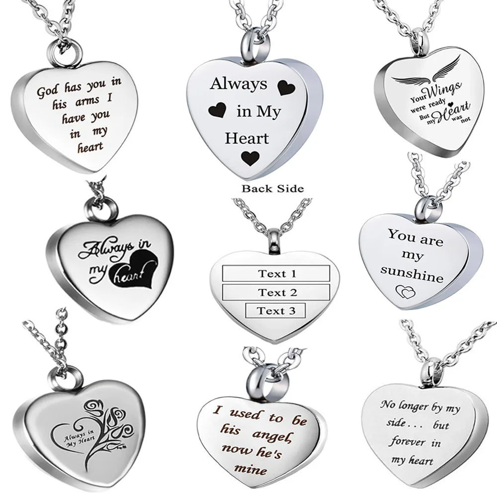 Custom Stainless Steel Heart Cremation Urn Necklace – Memorial Ash Keepsake Pendant with Funnel Fill Kit