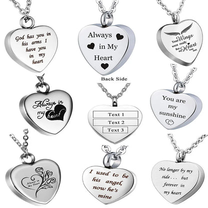 Custom Stainless Steel Heart Cremation Urn Necklace – Memorial Ash Keepsake Pendant with Funnel Fill Kit