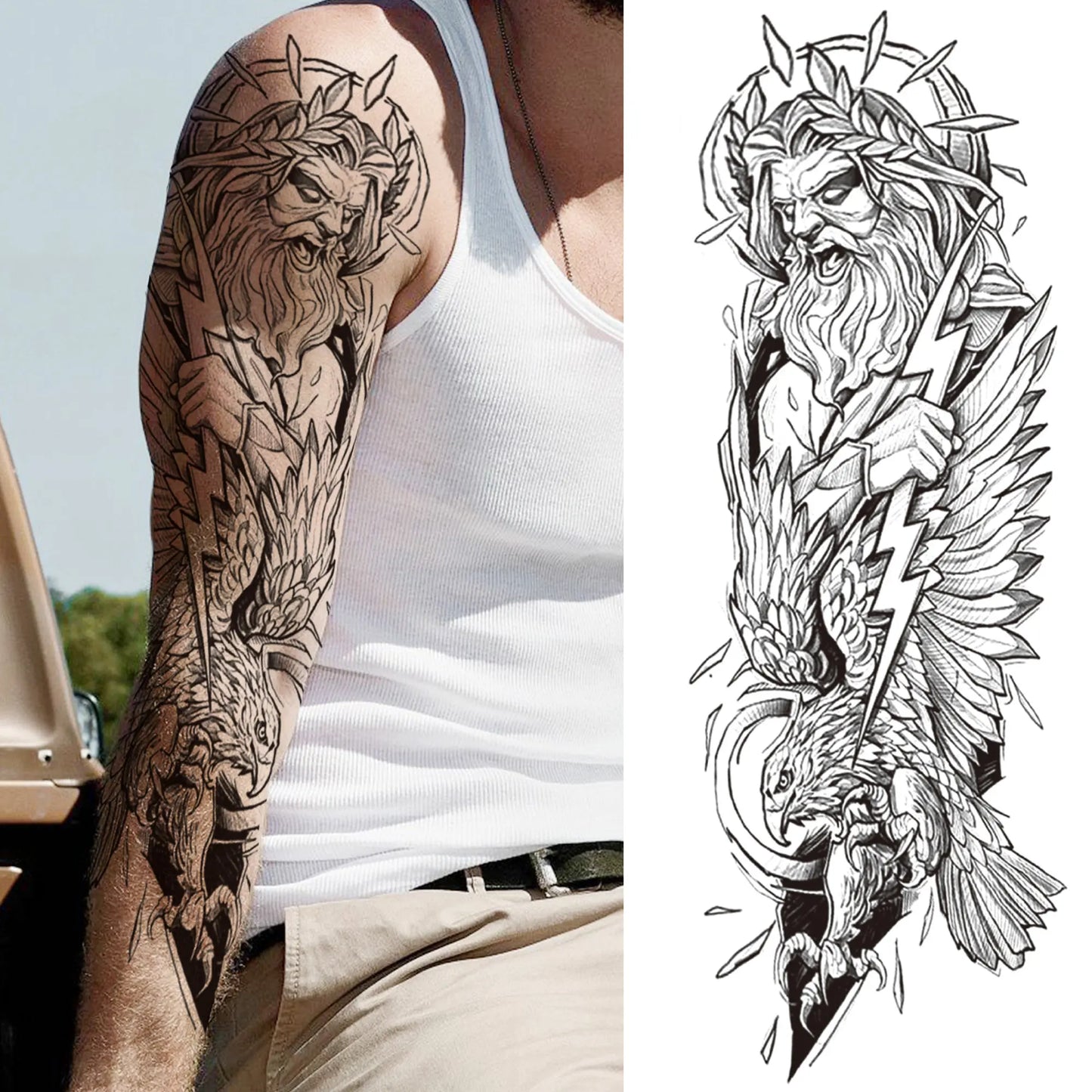 Temporary Tattoo Sleeve - Realistic Full Arm Skull Angel Maori Design Tattoo Sticker for Men & Women