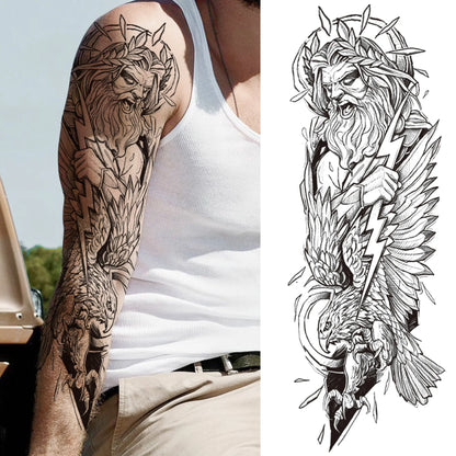 Temporary Tattoo Sleeve - Realistic Full Arm Skull Angel Maori Design Tattoo Sticker for Men & Women