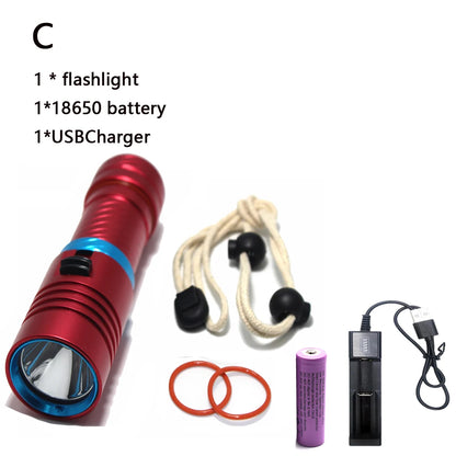 IPX8 Waterproof Diving Flashlight - 100M Underwater Professional Dive Light