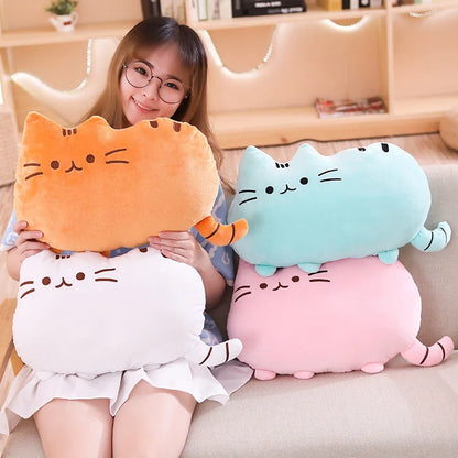 Kawaii Cat Plush Pillow - Soft Colorful Kitten Cushion Stuffed Toy in Gray, Pink & White, Cute Gift for Girlfriend