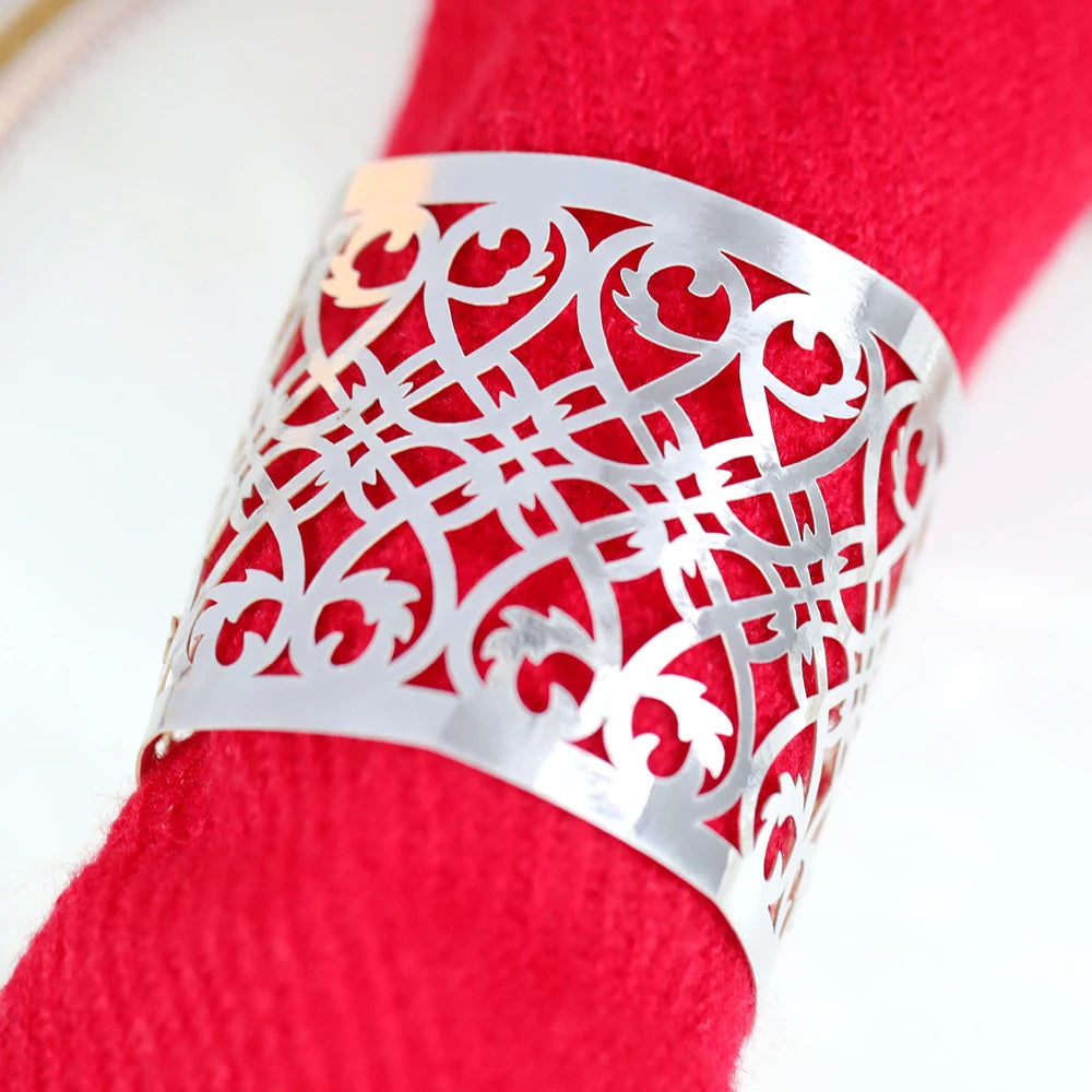 25Pcs Hollow Pattern Gold and Silver Napkin Rings - Elegant Wedding and Party Table Decorations