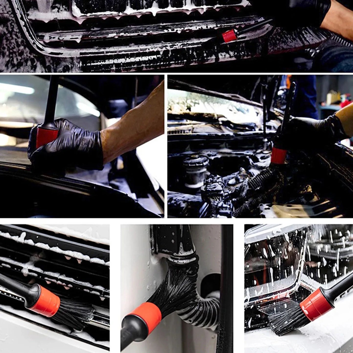 Car Cleaning Brush Kit - Automotive Detail Brushes Set for Interior Detailing and Wheel Rims - Plastic Brushes for Efficient Cleanliness