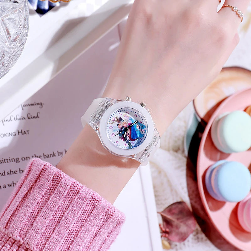 Disney Frozen Princess Kids Watch - Girls' Luminous LED Colorful Wristwatch for Students & Ladies