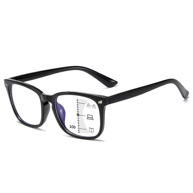 CRIXALIS Square Multifocal Progressive Reading Glasses Anti-Glare UV400 Fashion Computer Eyewear for Men & Women with Diopter Support